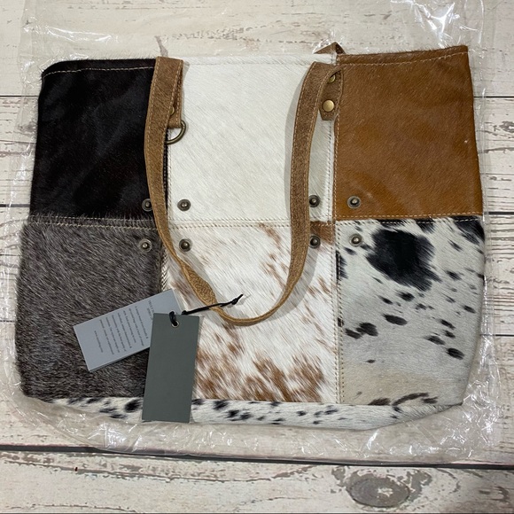NEW Patchwork Cow Hide Tote Bag - Picture 5 of 8